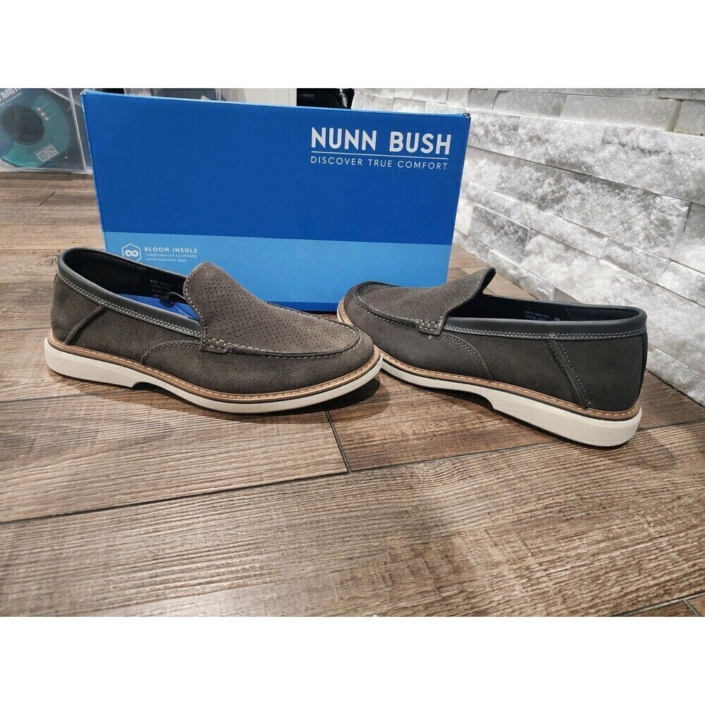 Nunn Bush Otto EZ Moc Toe Slip On Loafer Dress Shoe, Gunmetal Gray, 8M Leather